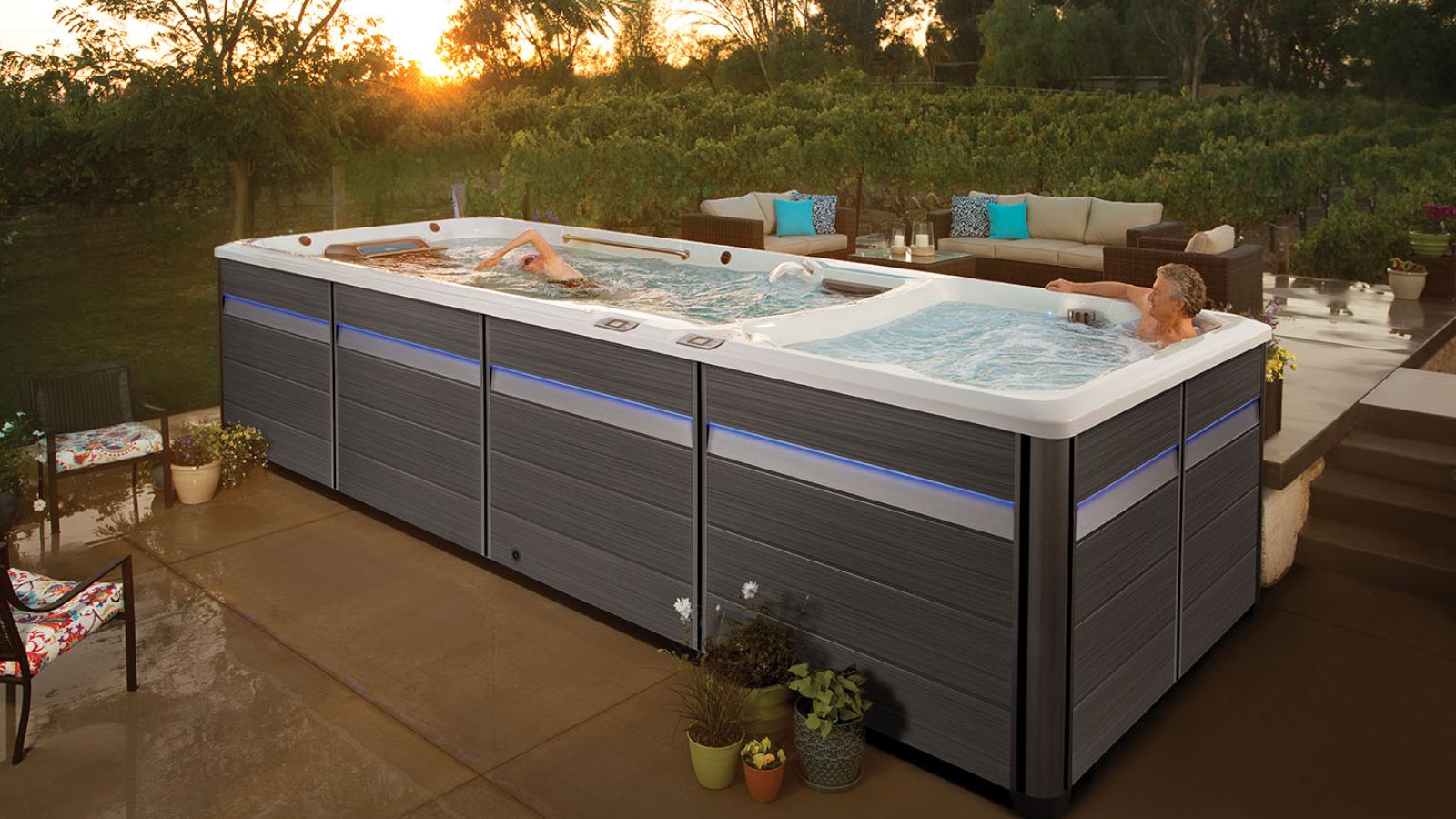 people in a swim spa