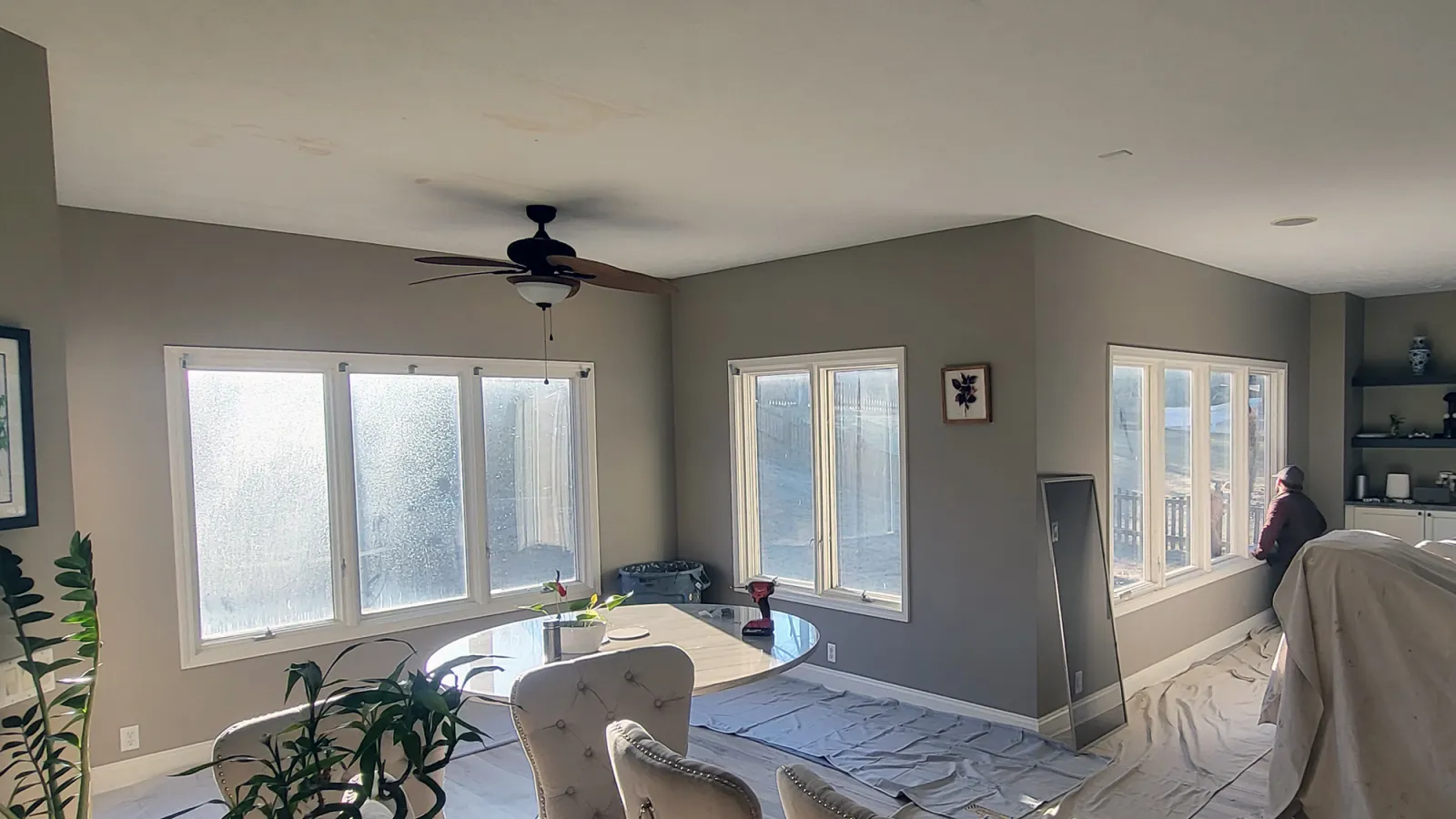 a living room with a large window