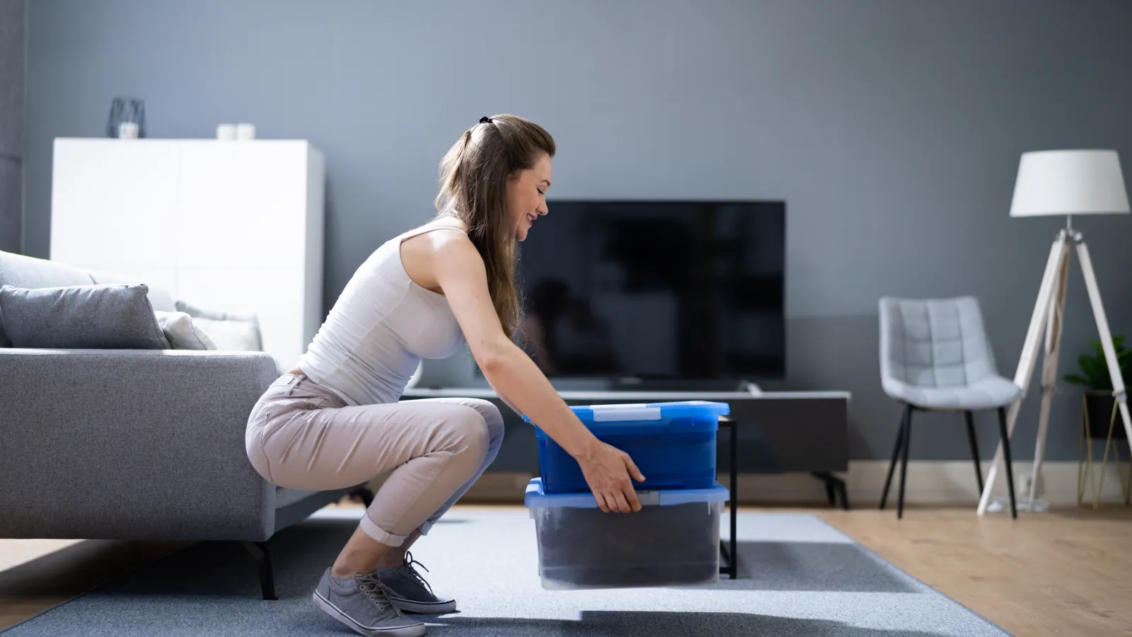 a woman sitting on a couch