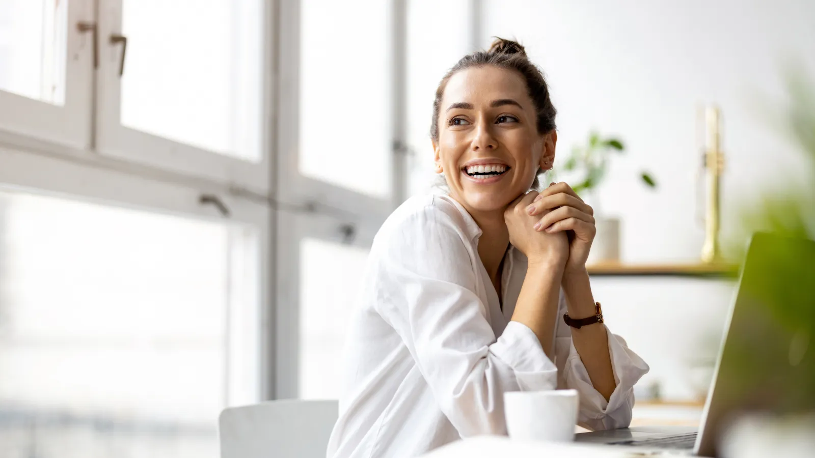 a woman smiling