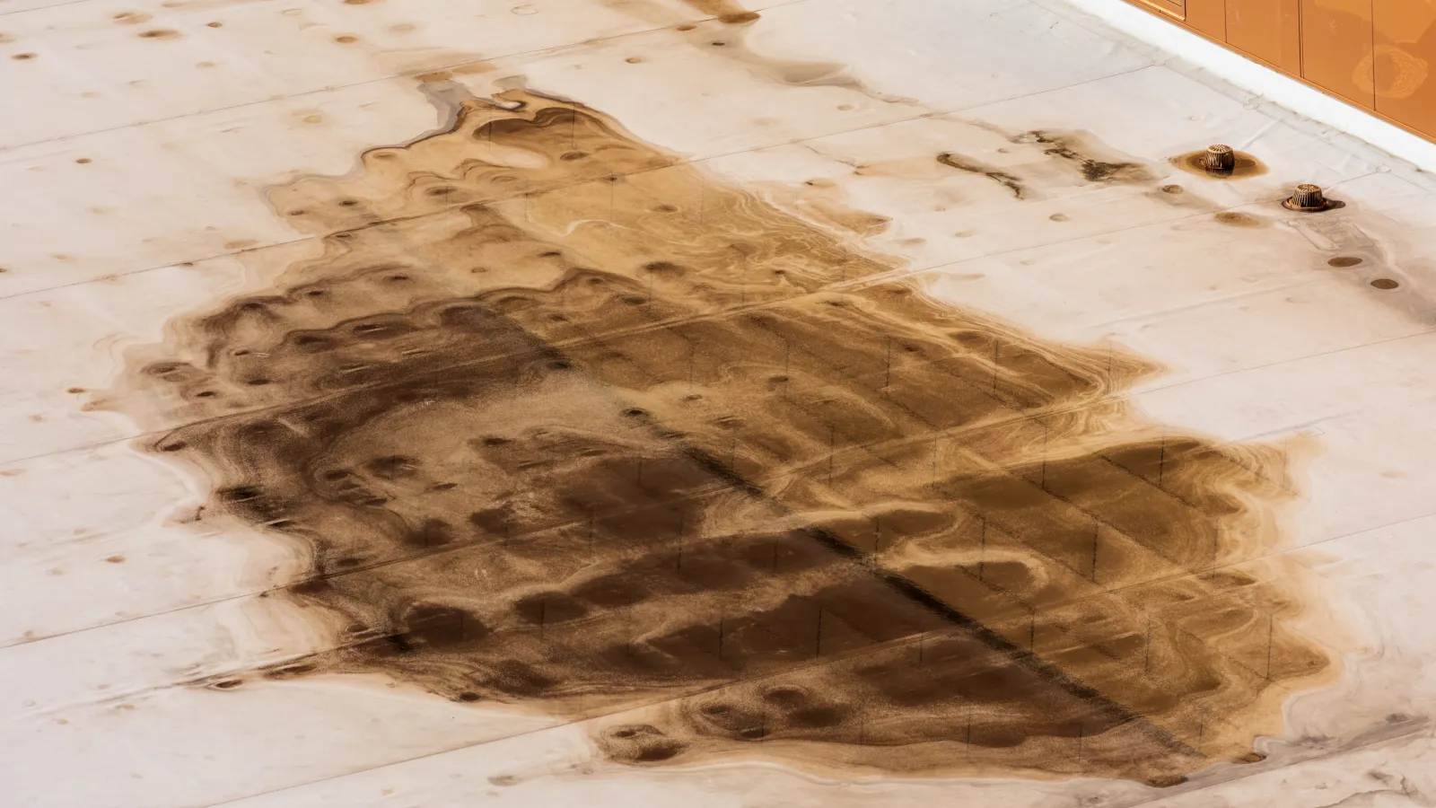 ponding water causing damaged roof seen during Drone Inspections, Home Inspection in Atlanta Georgia, Home Inspector Atlanta
