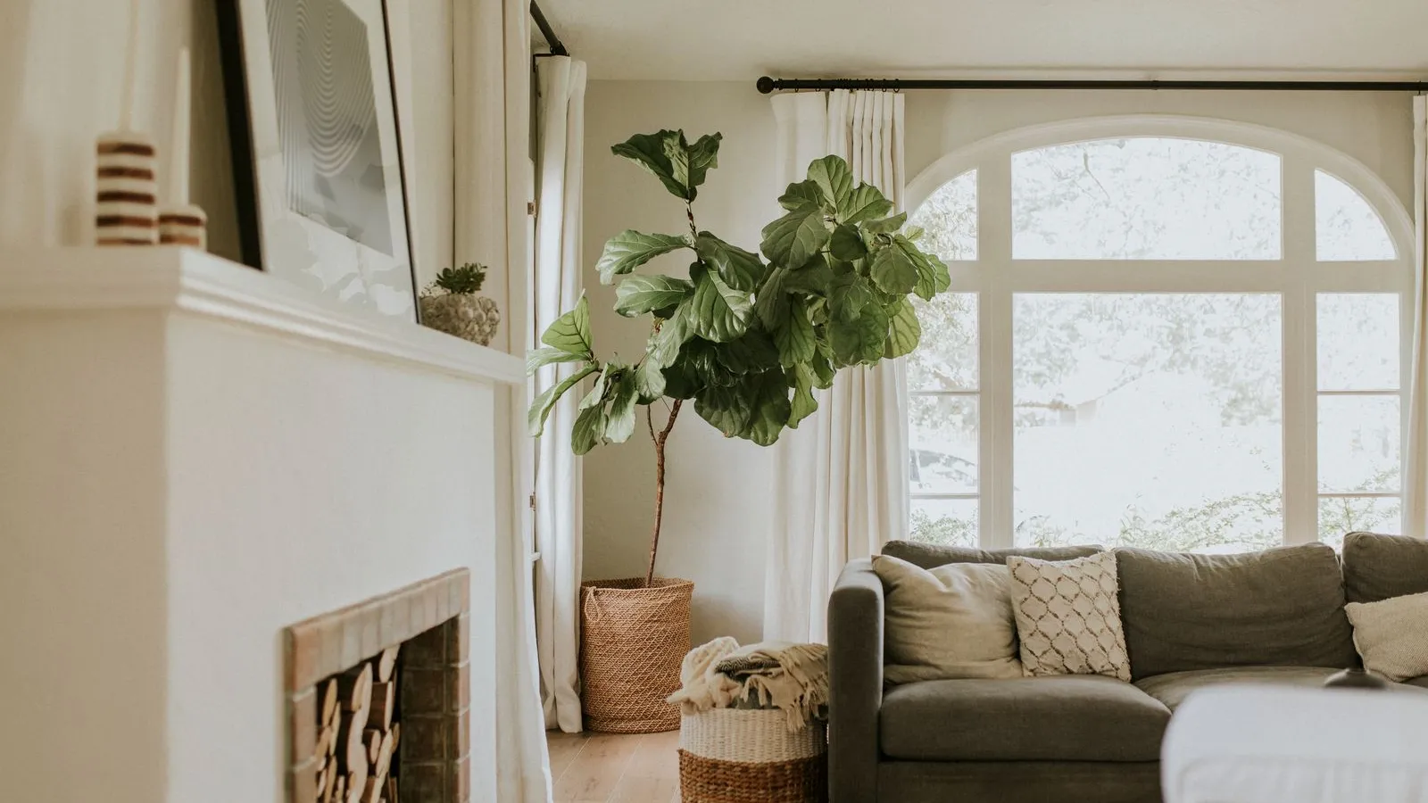 a living room with a couch and a table