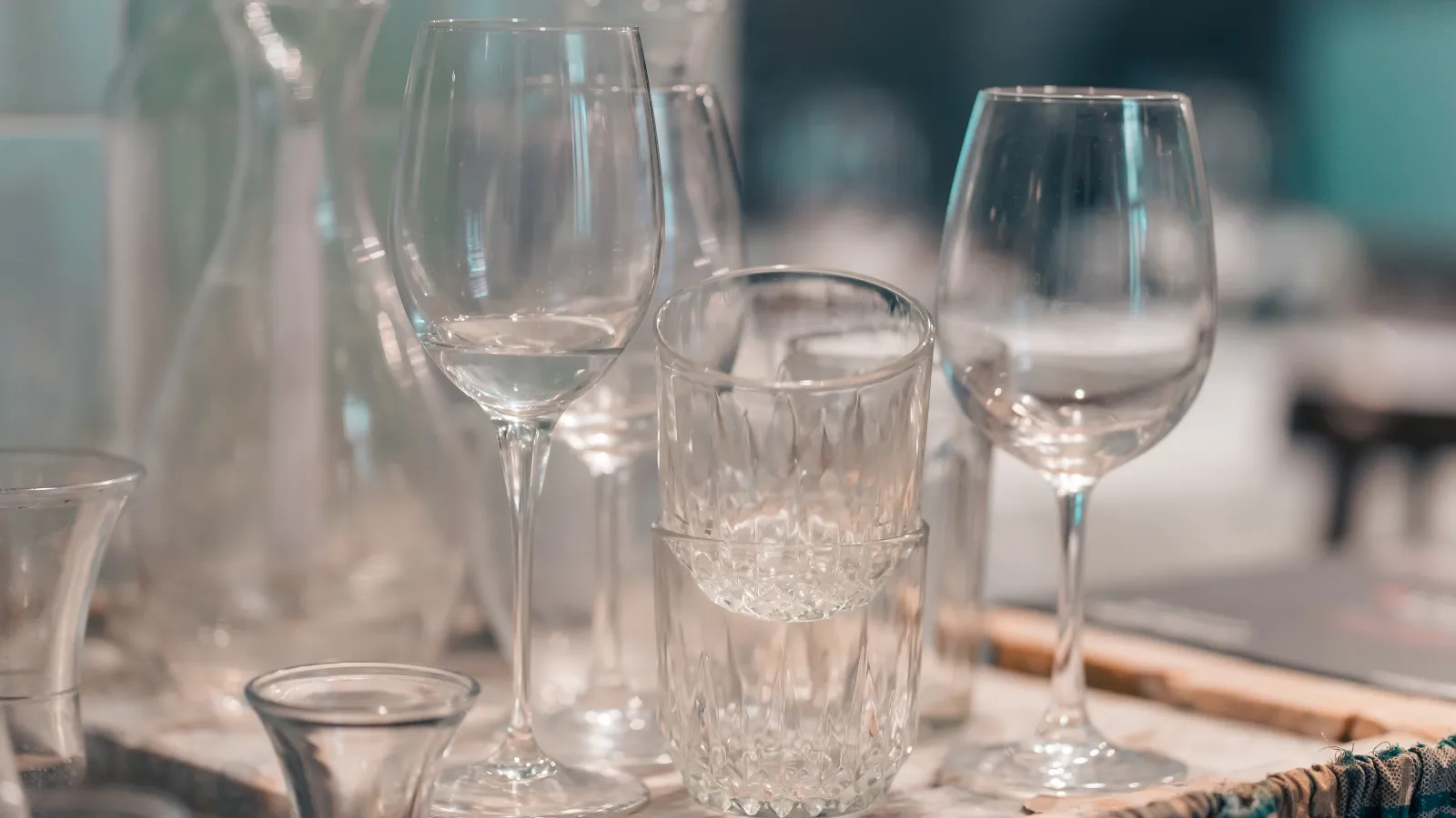 several empty wine glasses