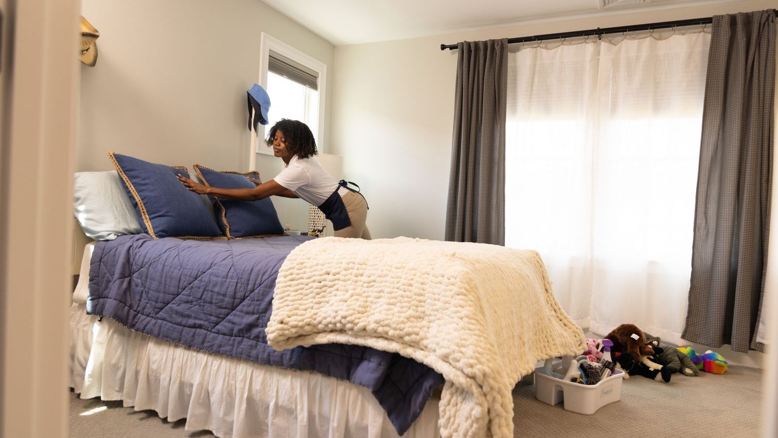 a person sitting on a bed