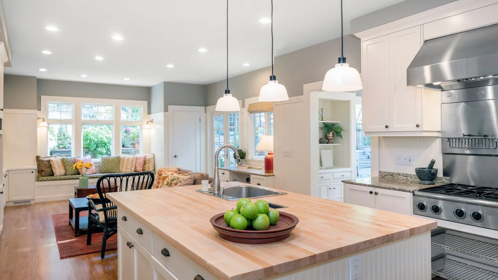 a kitchen with a large island