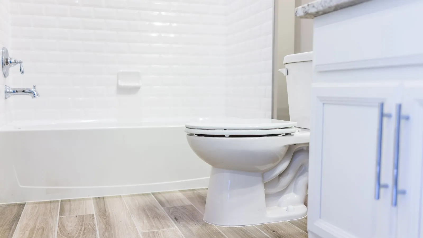 a bathroom with a toilet and bathtub