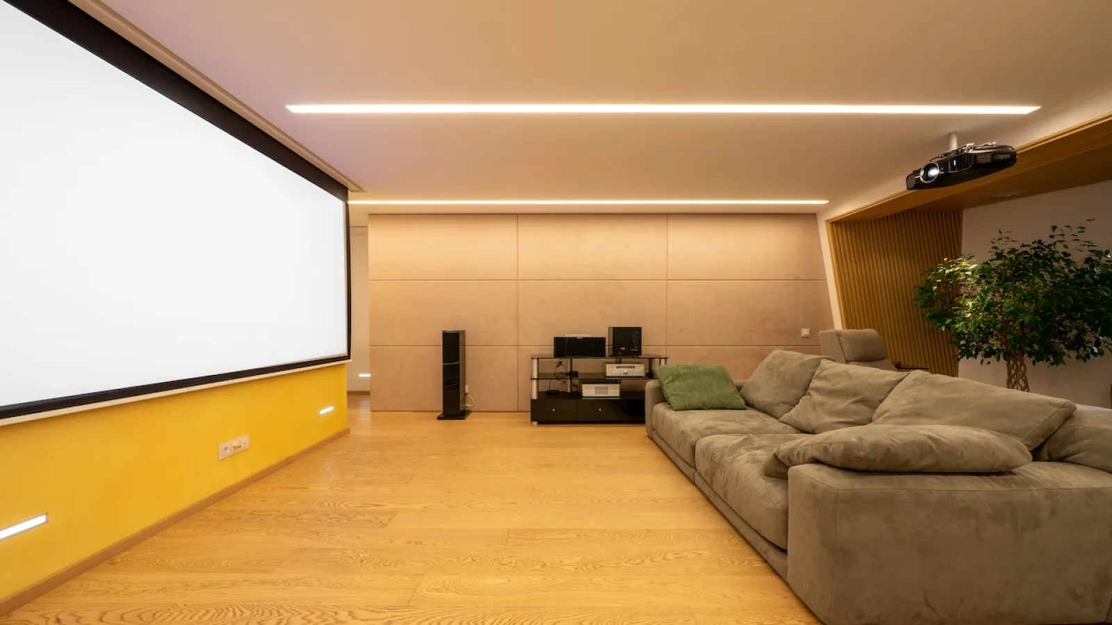 modern basement with entertainment