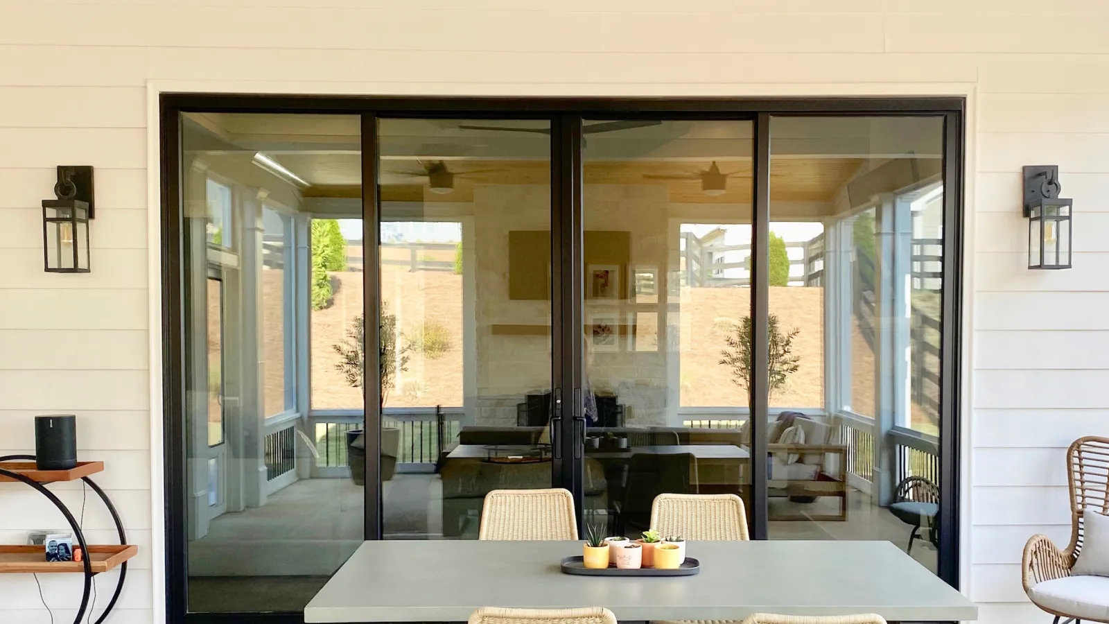 a room with a table and chairs