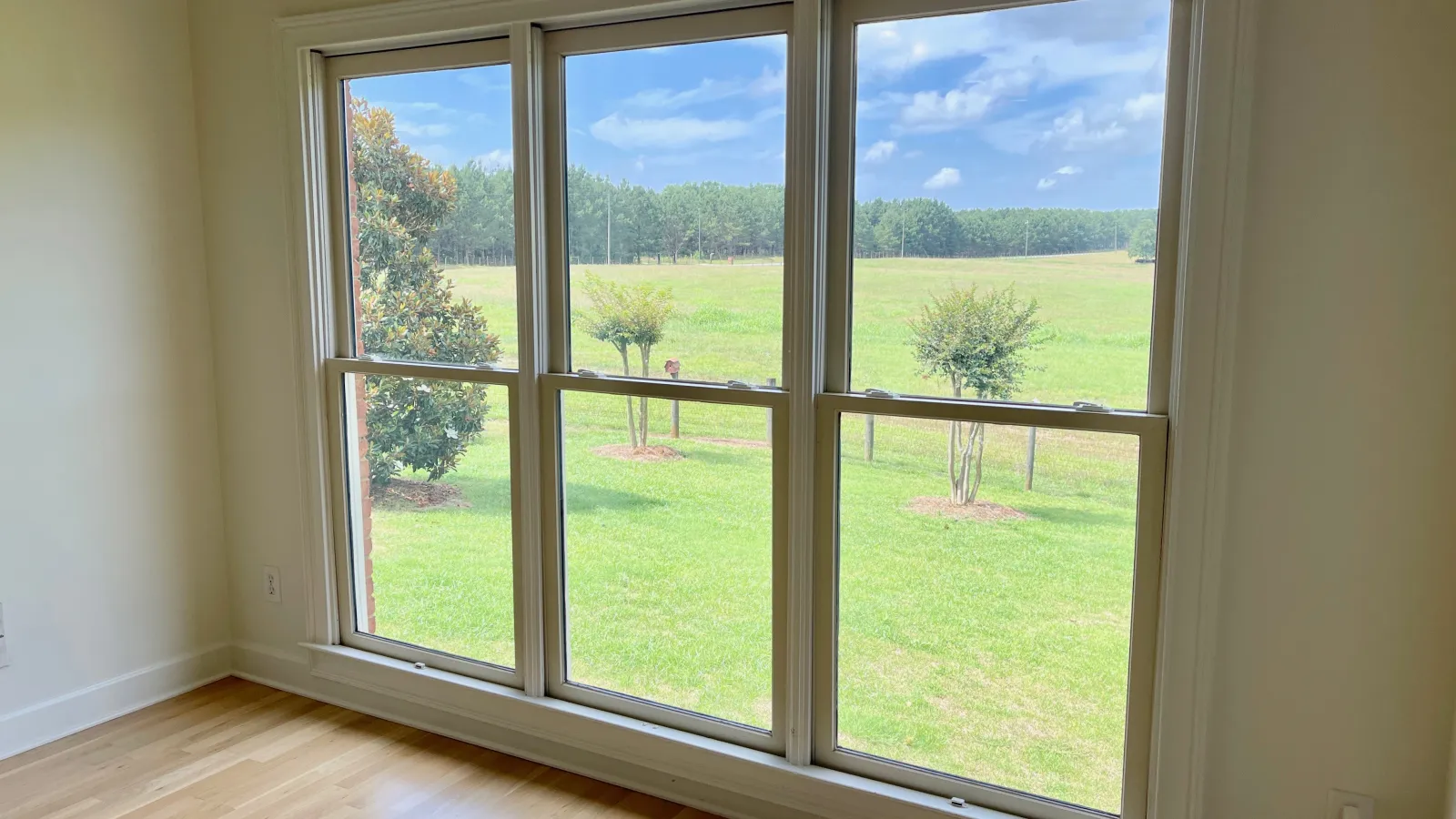 a room with a large window