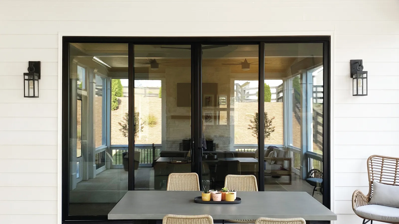 Sliding glass patio door replaced the windows for better access to the backyard and outside dining area.