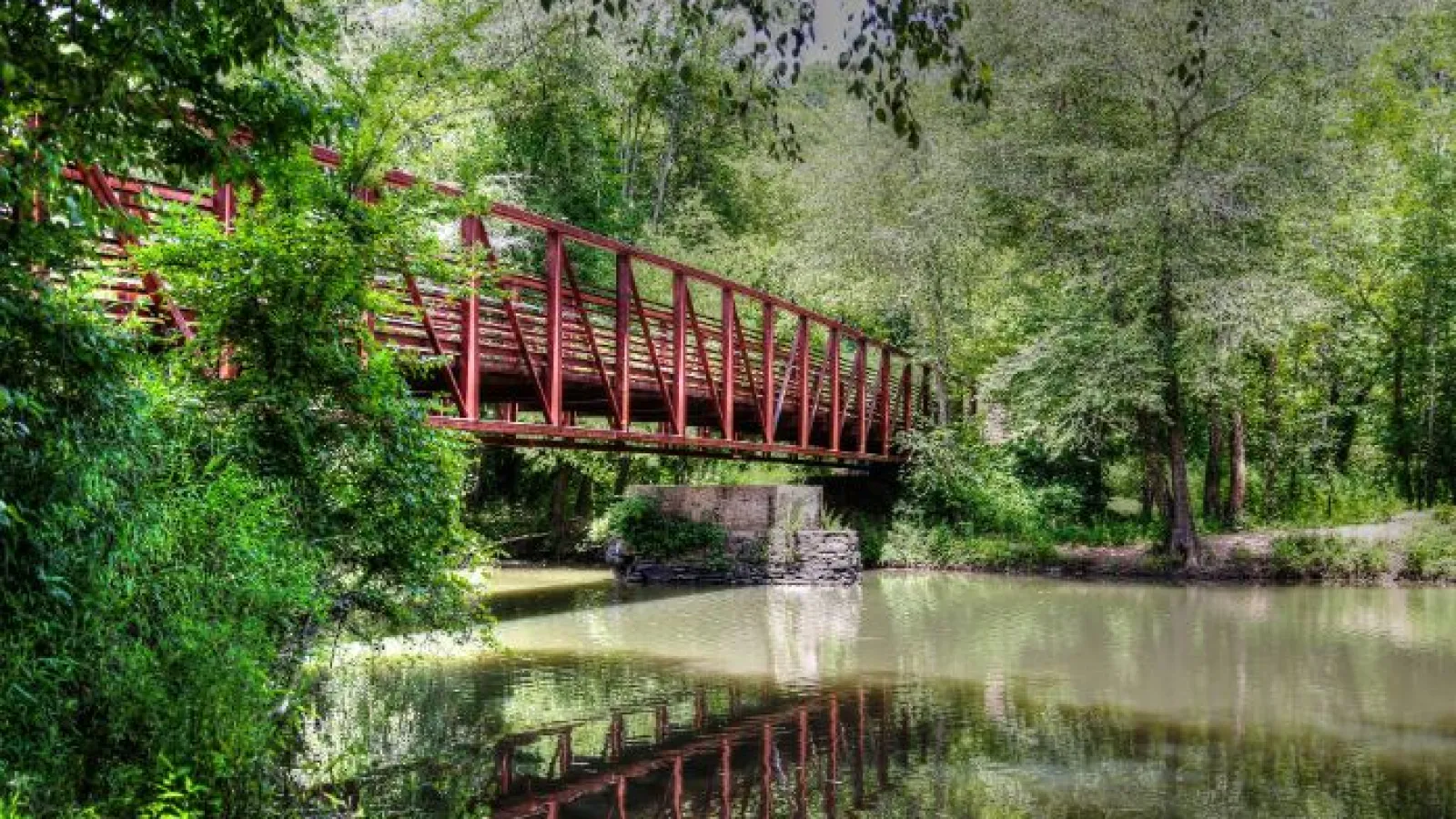 Red bridge over River