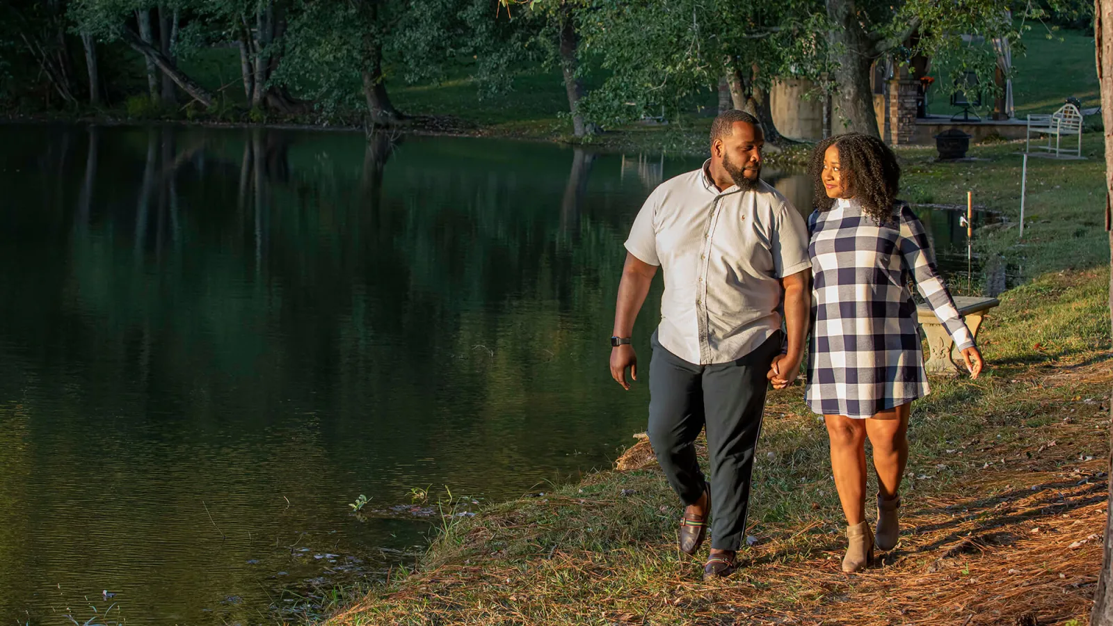 Couple walking in park