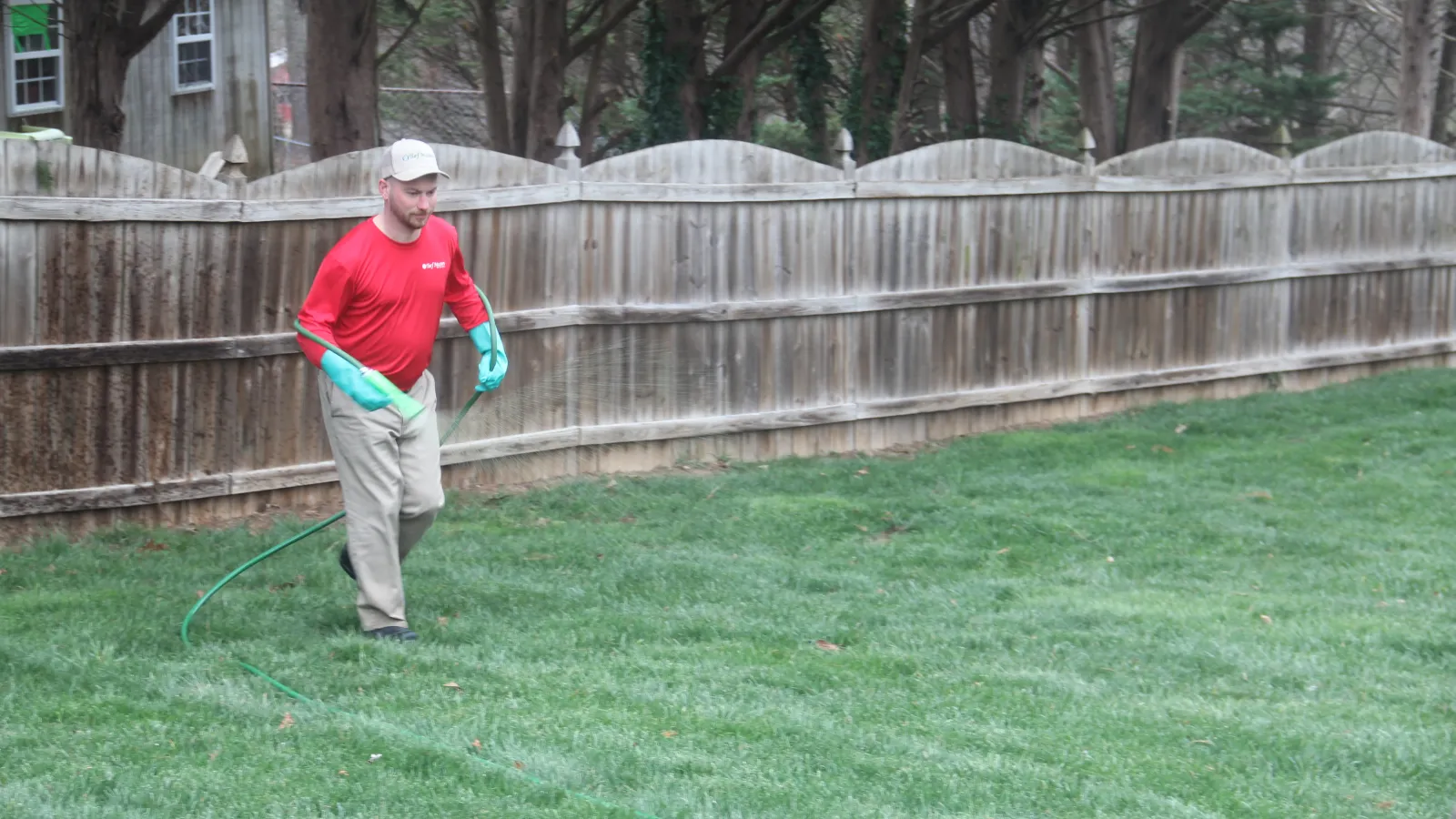 Man spraying grass