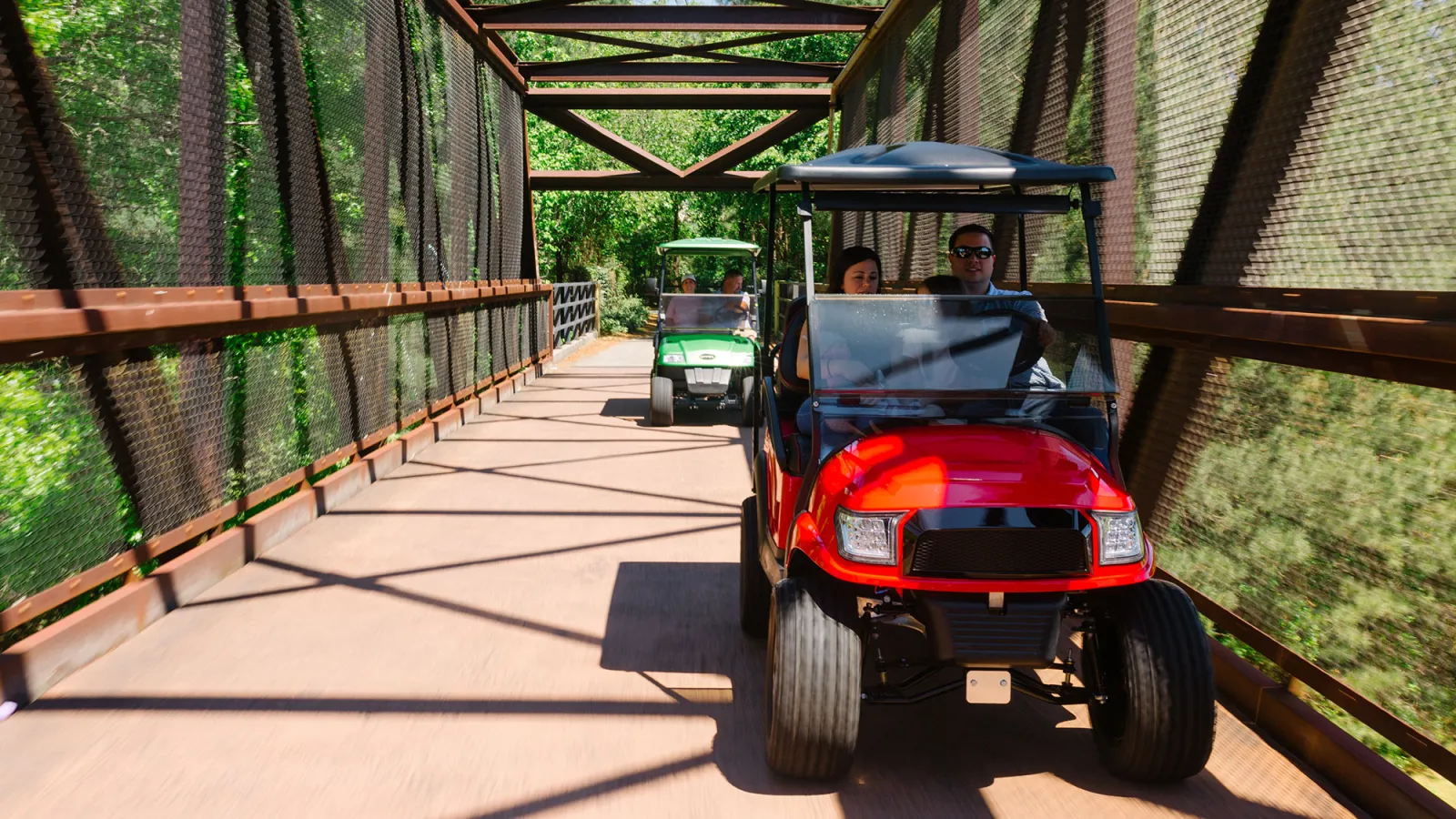 Golf cart on bridge