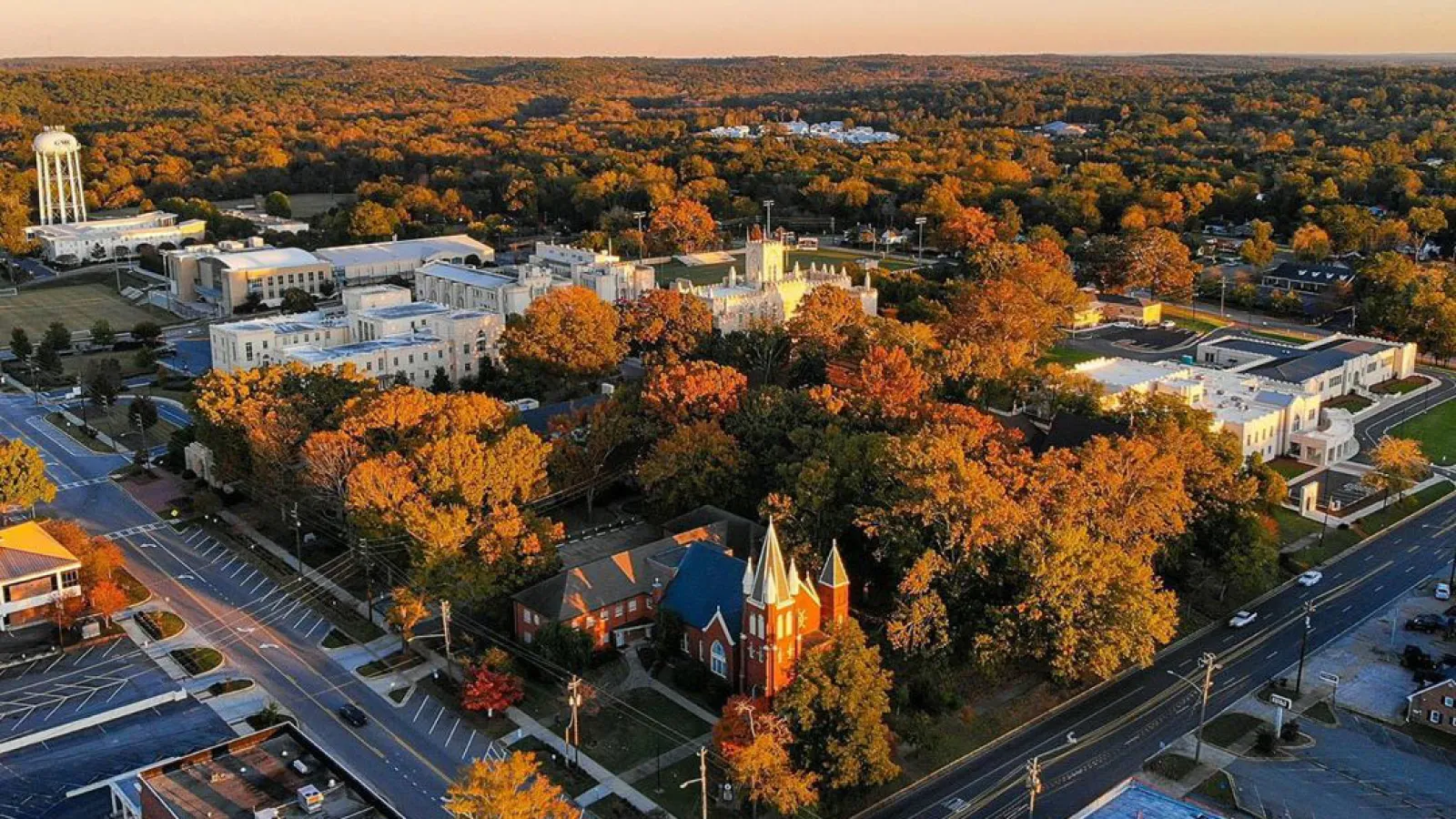 Aerial shot of town