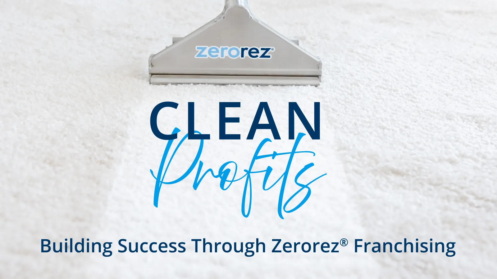 Zerorez Zr Wand on a white soft carpet with the words "Clean Profits" written over the carpet