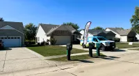 a truck parked in a driveway