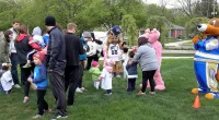 kids interacting with mascots