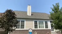 a bird flying in front of a house
