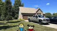 a group of cartoon characters in front of a house