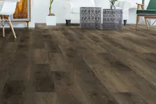 Thumbnail for Living room with dark wood flooring, white sofa, patterned metal tables, and indoor plants in a modern setting