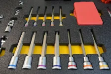 Thumbnail for Set of precision hex and torx screwdriver bits neatly organized in foam with a red plastic case.