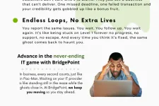 Thumbnail for Pac-Man IT pain points explained with downtime, reputation, and endless loops alongside stressed man at laptop.