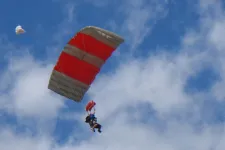 Thumbnail for a parachute is flying through the air on a cloudy day