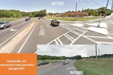Thumbnail for Gainesville GA road intersection before and after improvements by Georgia DOT showing wider lanes and clearer markings.