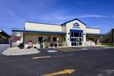 Thumbnail for Exterior view of White's Lumber & Building Supply store under clear blue sky with parking lot and equipment outside.