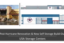 Thumbnail for Before and after images of USA Storage Centers showing post-hurricane damage and new self storage build-out design.