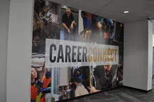 Thumbnail for Wall mural with diverse workers in various trades surrounding the text Career Connect in a modern office.