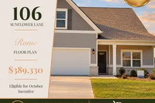 Thumbnail for Modern gray single-family home at 106 Sunflower Lane priced at $389,330 with October incentives and low monthly payments.