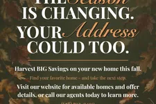Thumbnail for Fall-themed home sales ad with autumn leaves and text about changing seasons and new home savings.