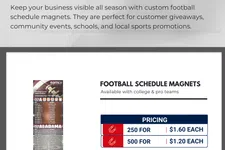 Thumbnail for Custom football schedule magnets featuring college and pro teams for season-long brand exposure and promotional giveaways.