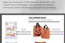 Thumbnail for Custom Halloween trick-or-treat bags with pumpkin and fall festival designs, available in various sizes and prices.