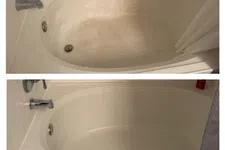 Thumbnail for Before and after images of bathtub showing heavy stains removed and cleaned surface restored to white.