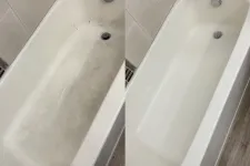 Thumbnail for Side-by-side comparison of a bathtub before and after deep cleaning, showing dirty and spotless surfaces.