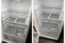 Thumbnail for Side-by-side view of a refrigerator before and after cleaning showing clear shelves and drawers.