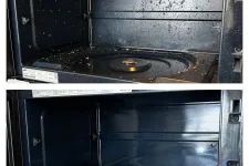 Thumbnail for Side-by-side comparison of a microwave interior before and after thorough cleaning, showing dirty versus spotless surfaces.