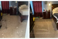 Thumbnail for Before and after photos of a cleaned bedroom showing a tidy and organized space.