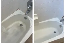 Thumbnail for Side-by-side comparison of a bathtub before and after deep cleaning showing removal of stains and grime.