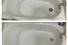 Thumbnail for Before and after images of a bathtub showing dirt removal and thorough cleaning results.