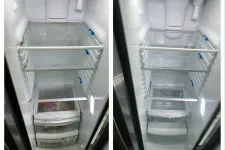 Thumbnail for Side-by-side comparison of a dirty fridge interior before and a clean fridge interior after cleaning from MaidPro