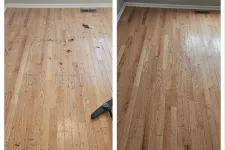 Thumbnail for Side-by-side comparison of hardwood floor before and after cleaning, showing dusty and spotless surfaces.