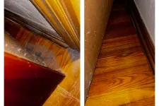 Thumbnail for Close-up comparison of scratched and clean hardwood floor corners near walls and furniture by the professionals from MaidPro Denver