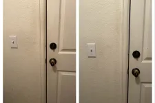 Thumbnail for Comparison of a door with and without a gap showing improvement in door closure and alignment.