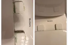 Thumbnail for Comparison of two Sloan toilet seat hinges, one dirty with grime and the other clean and well-maintained.