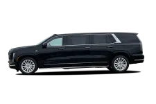 Thumbnail for Black luxury stretch SUV limousine with tinted windows and silver accents, isolated on transparent background.