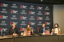 Thumbnail for Four hosts wearing headphones seated at a podcast table with microphones and branded backdrop reading The Shrimp Tank